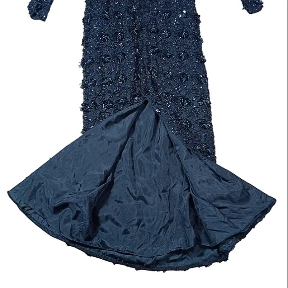 Black Tie By Oleg Cassini Beaded Puff Sleeve Formal Gown - Picture 6 of 12